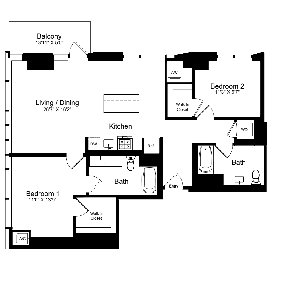 2 Bed |  2 Bath |  "apartment"