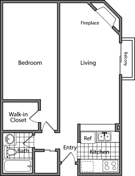 1 Bedroom AA floorplan