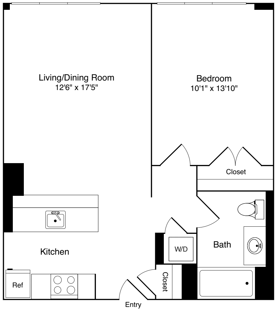 1 Bedroom J floorplan
