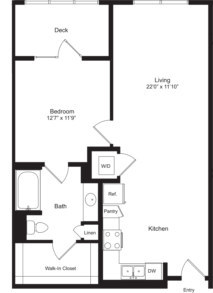 One Bedroom E floorplan