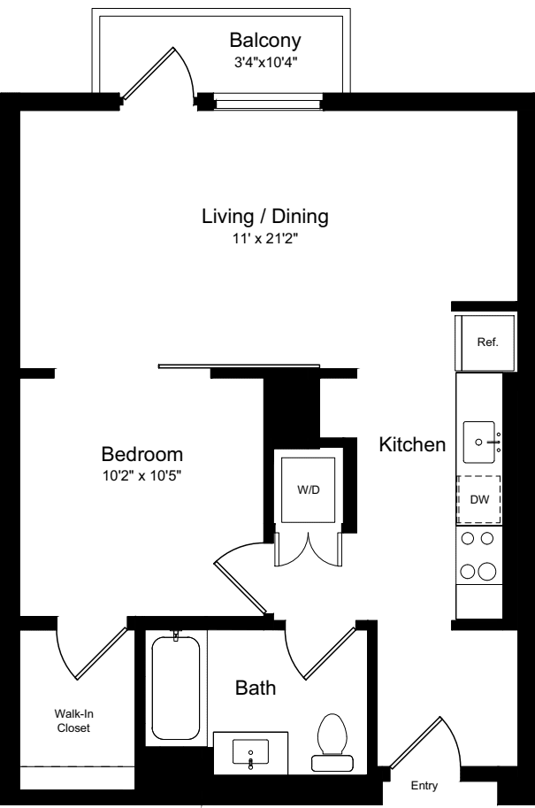 1 Bedroom AB floorplan