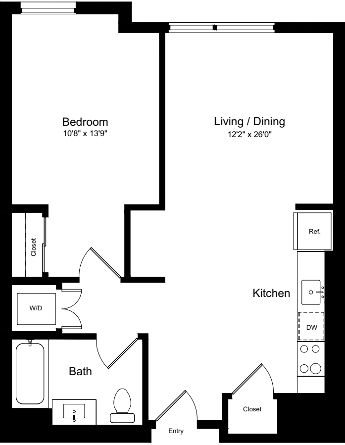 1 Bedroom L floorplan