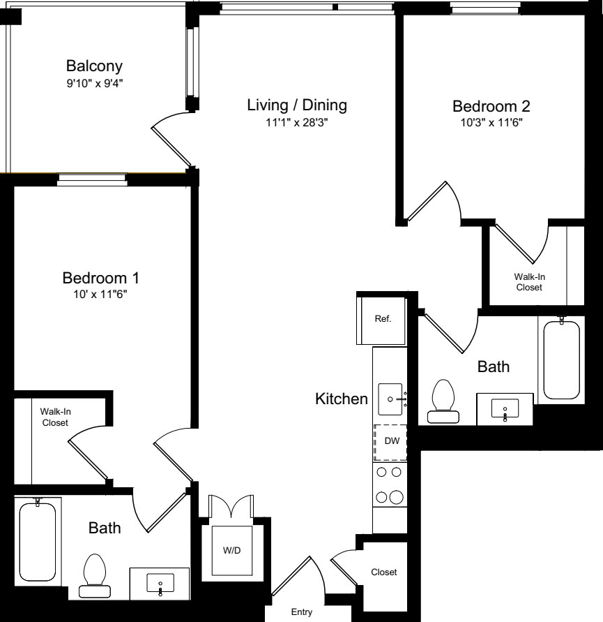 2 Bedroom AB floorplan