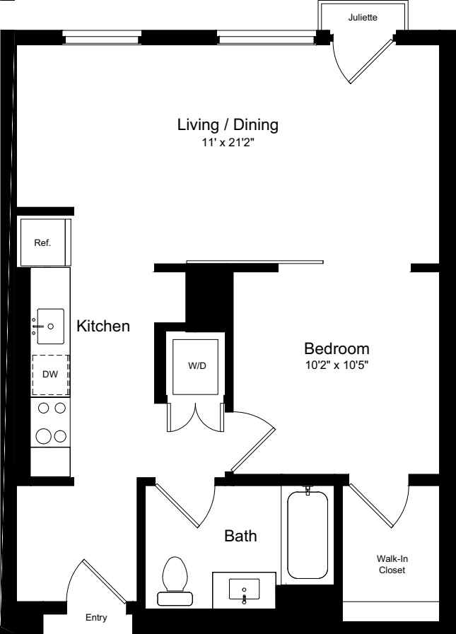 1 Bedroom IJ floorplan