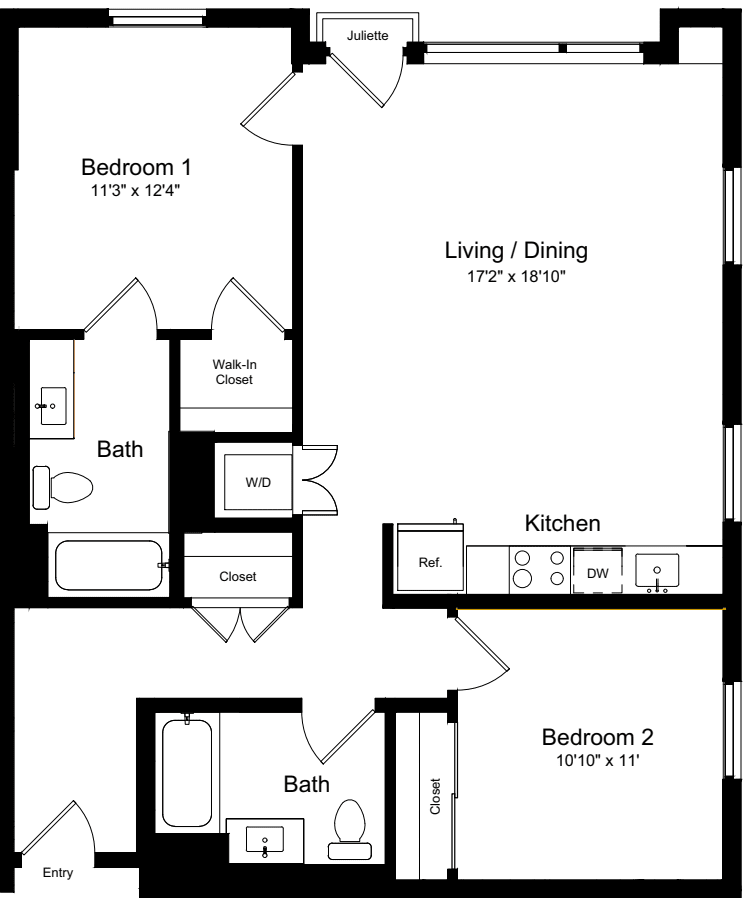 2 Bedroom JJ floorplan