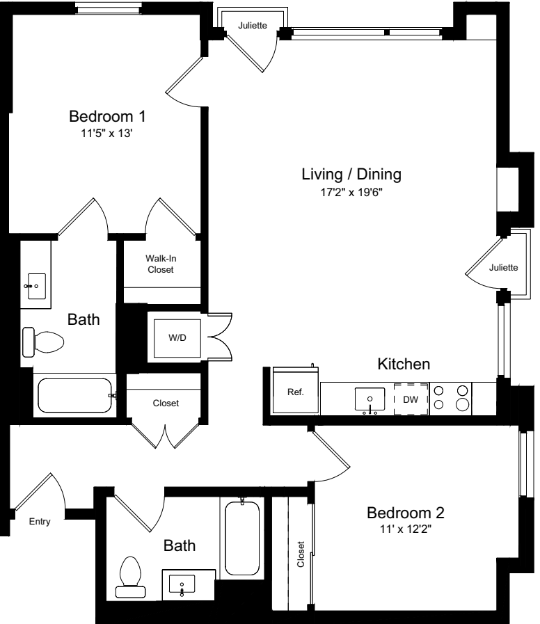 2 Bedroom FJJ floorplan