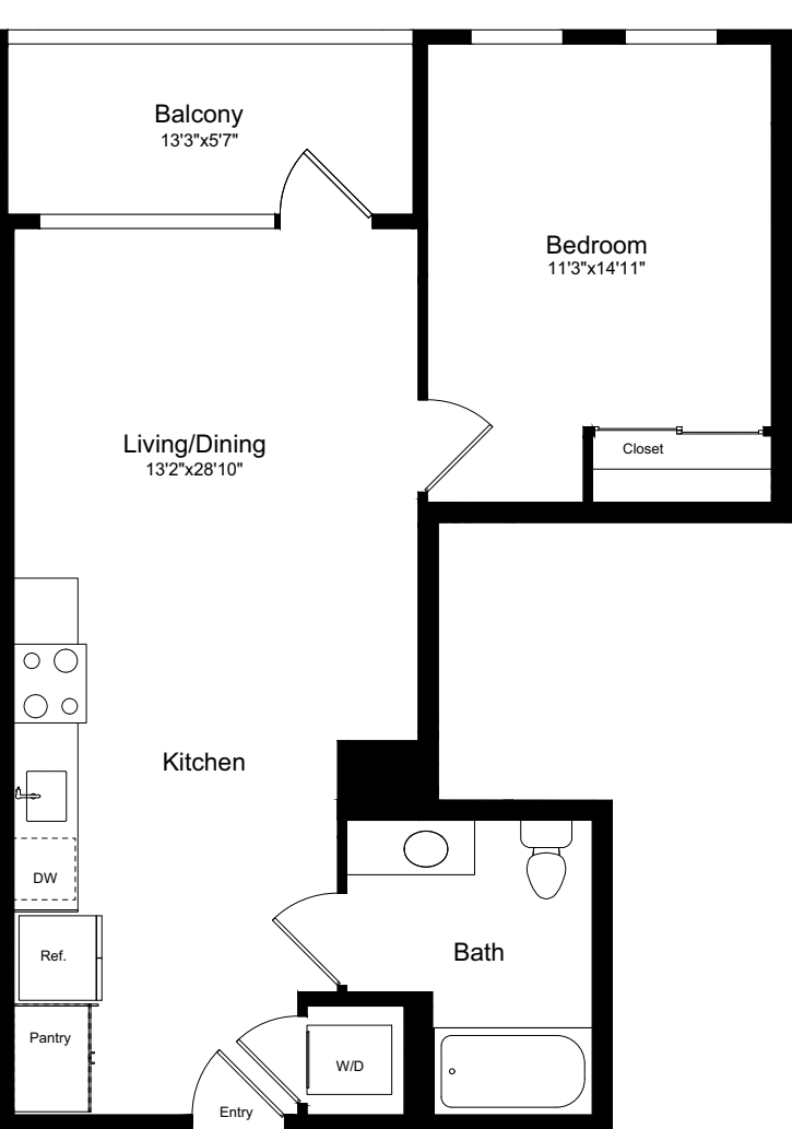 1B - Flat Facade with Balcony floorplan