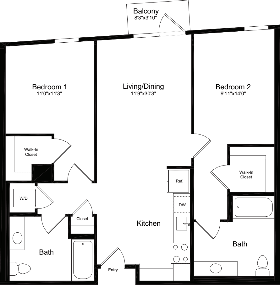 2A - Angled with Balcony floorplan
