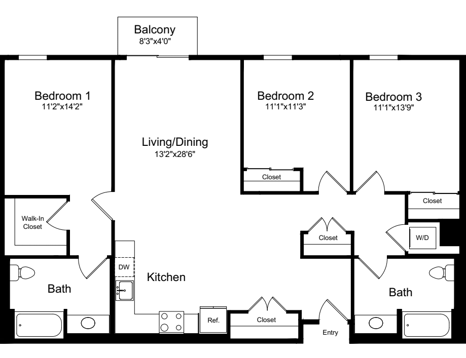 3B with Balcony floorplan