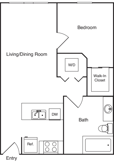 One Bedroom E floorplan