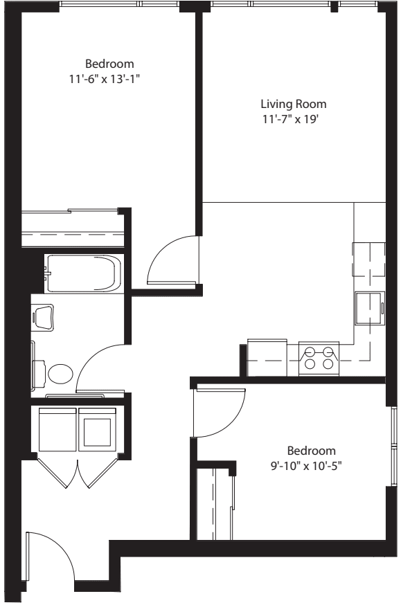 2 Bedroom 1 Bath B floorplan