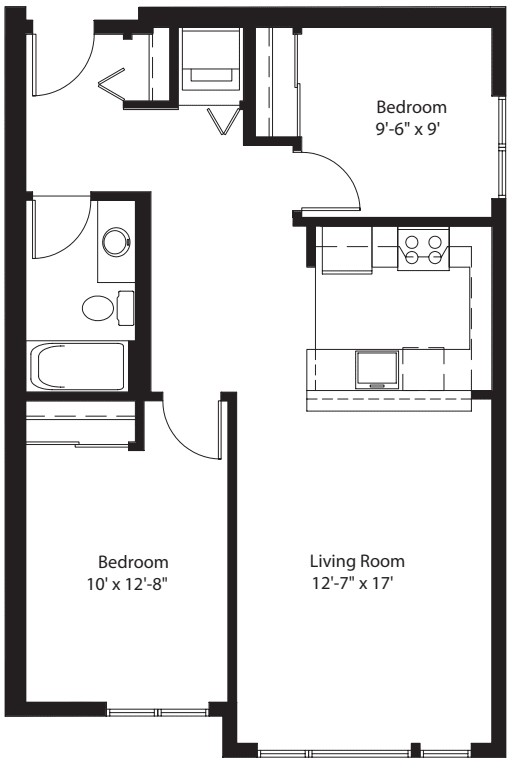 2 Bedroom 1 Bath A floorplan