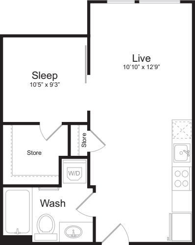 Open 1 Bedroom F floorplan