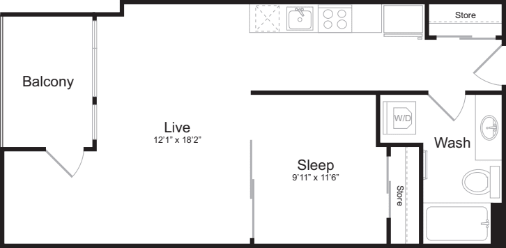 Open 1 Bedroom G floorplan