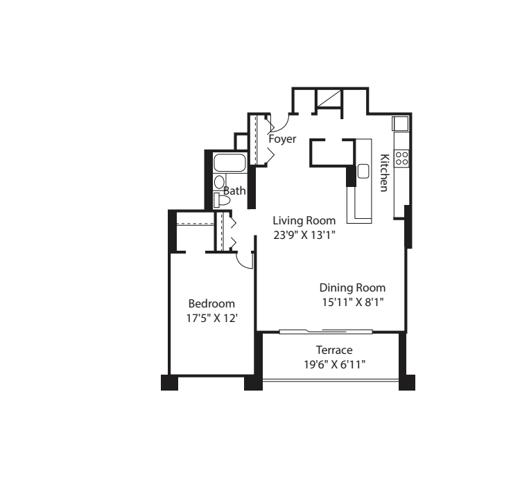 Longfellow One Bedroom Large Renovated floorplan