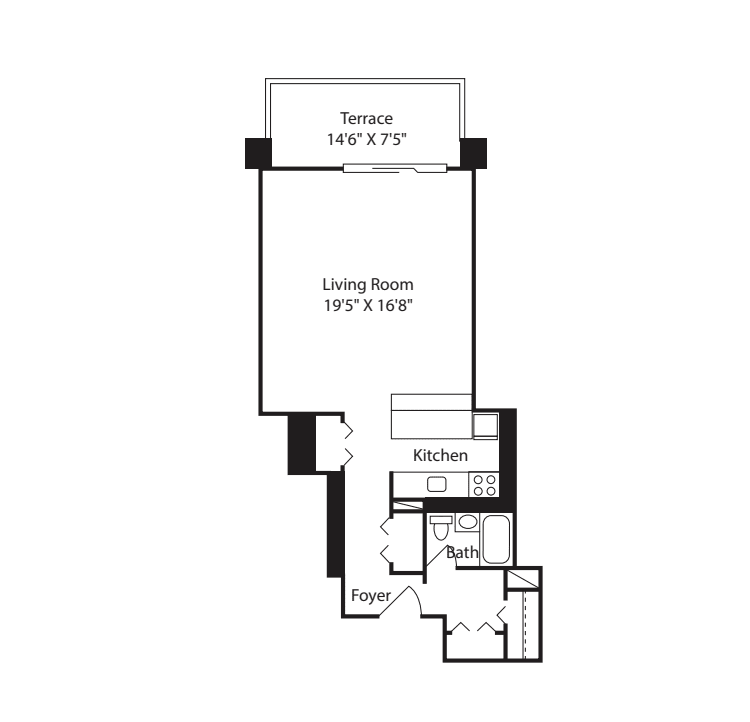 Longfellow Studio 16,3 Renovated floorplan