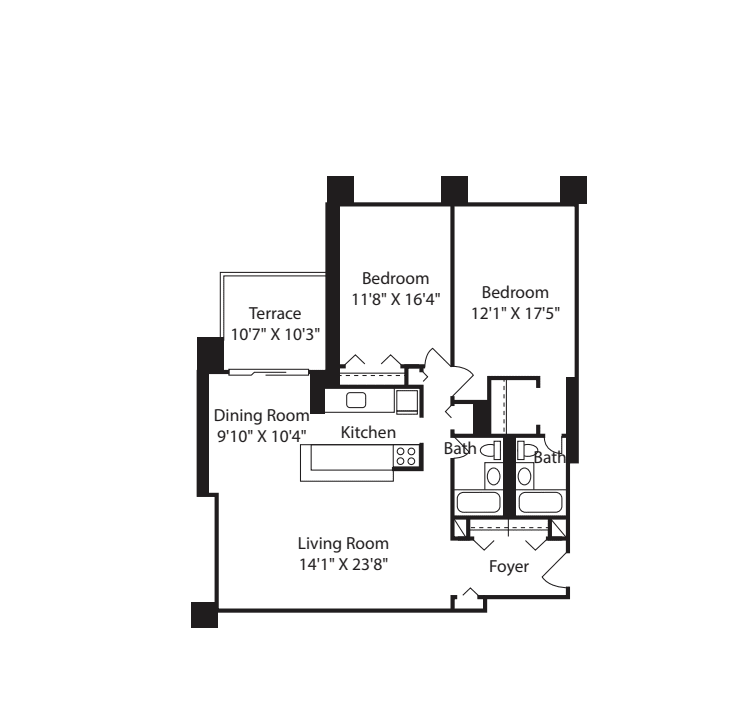 Longfellow Two Bedroom Renovated floorplan