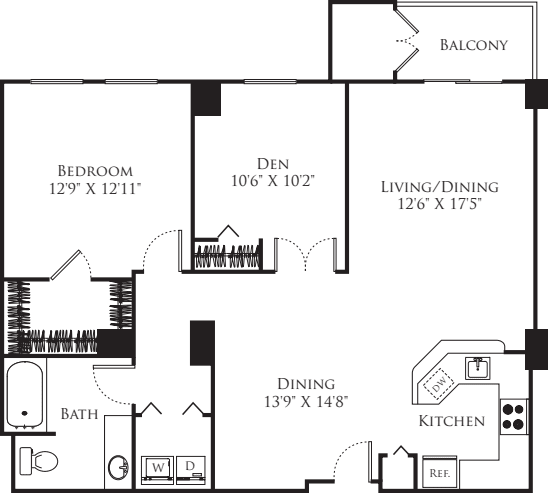 Rosecliff II- 2 Bedroom 1 Bath Lrg floor plan