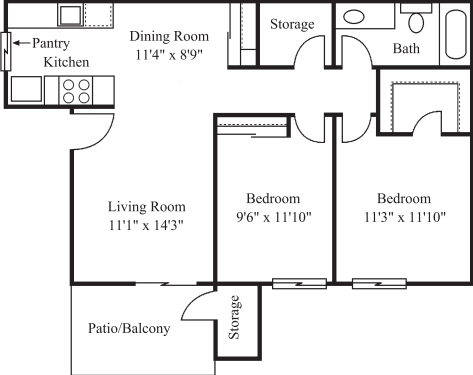 Two Bed One Bath floor plan