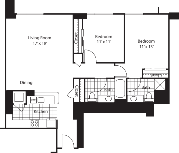 Two Bedroom 1128 B floor plan