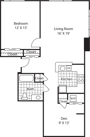 One Bedroom 978 A floor plan