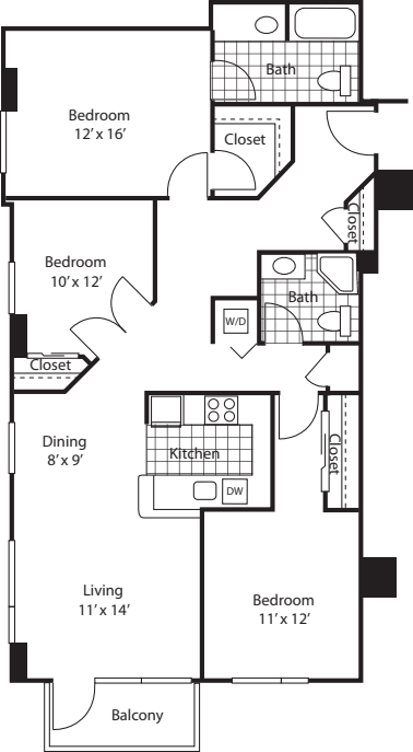 Three Bedroom 1395 B floor plan