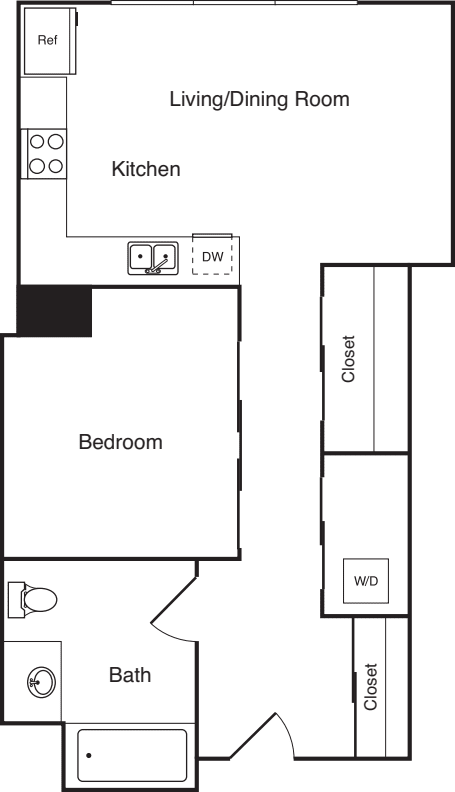 Studio 586 Renovated no balc floor plan