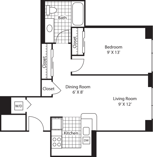 One Bedroom 729 floor plan