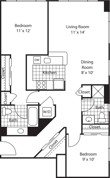 Two Bedroom 1096 floor plan