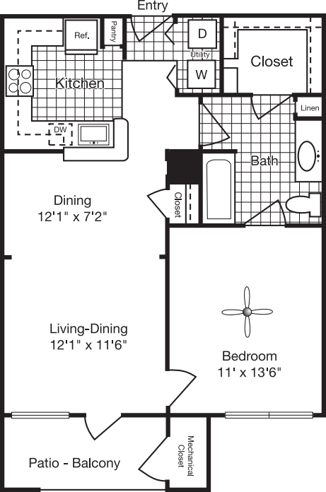 1 Bedroom B floor plan