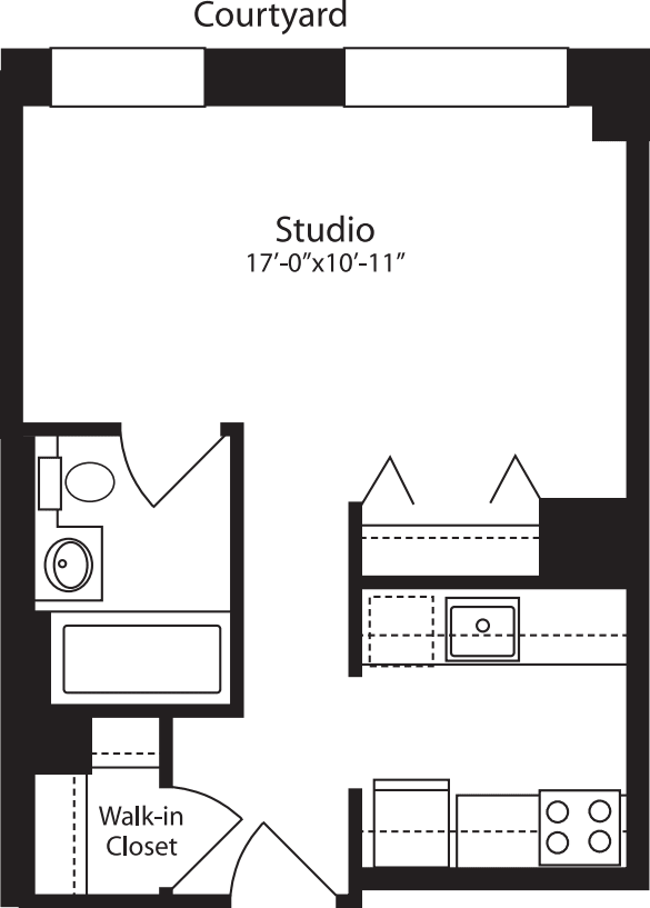 Plan F, floors 3-15 floor plan