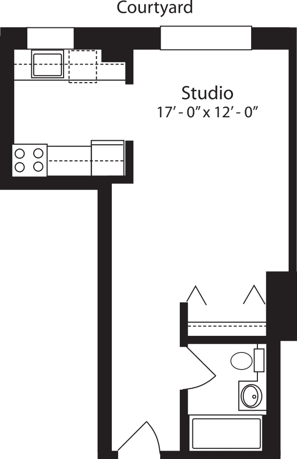 Plan D, floors 4-15 floor plan