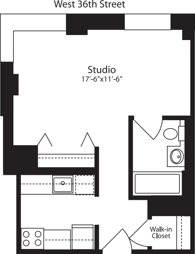 Plan J, floors 3-15 floor plan