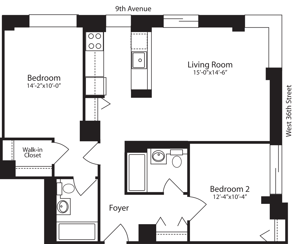 Plan L, floors 3-10 floor plan