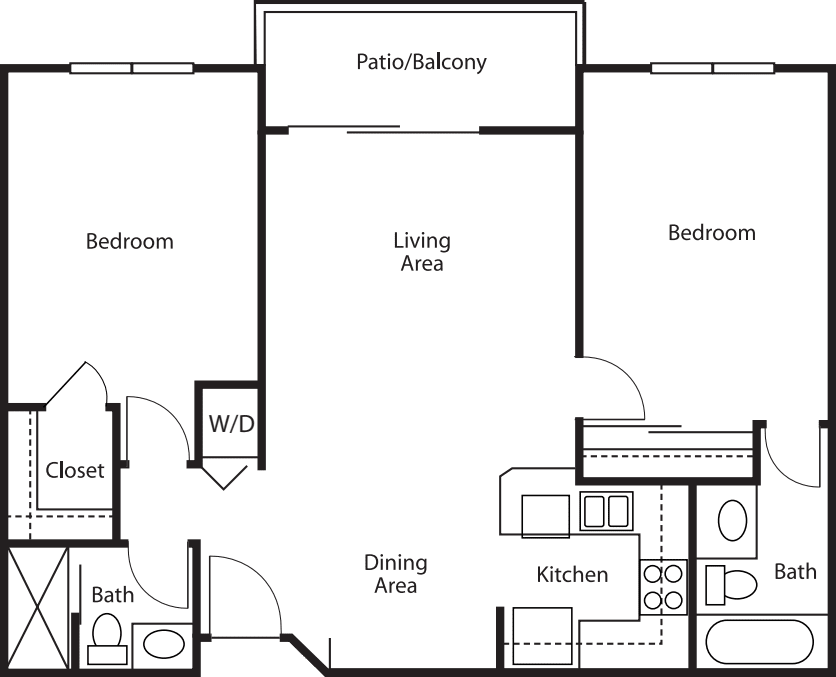 Two-Bedroom Two-Bath 897 floor plan