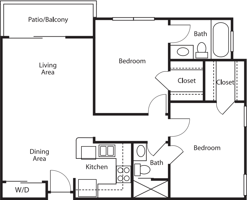Two-Bedroom Two-Bath 884 floor plan