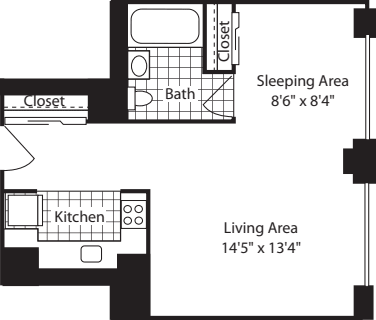 Studio with Alcove floor plan