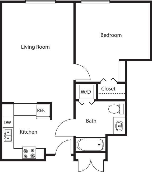 1 Bedroom -670 floor plan