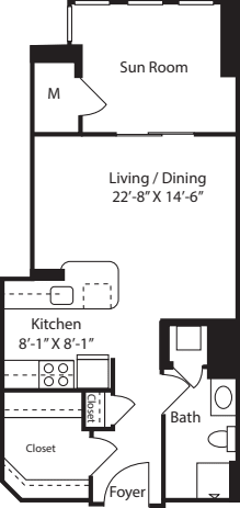 Madison Studio With Sun Room floor plan