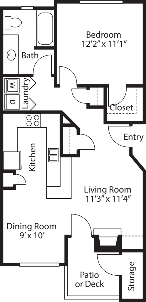 One Bedroom  One Bath floor plan
