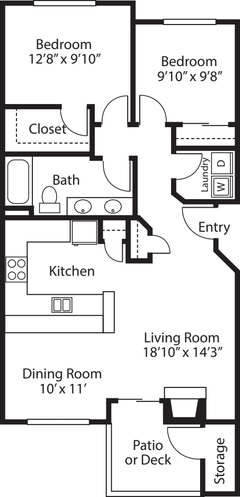 Two Bedroom  One Bath floor plan