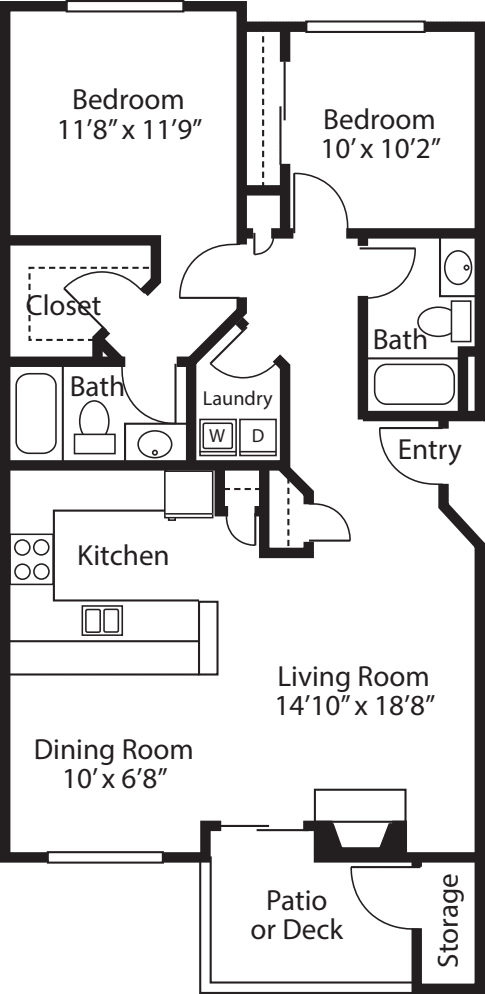 Two Bedroom Two Baths A floor plan