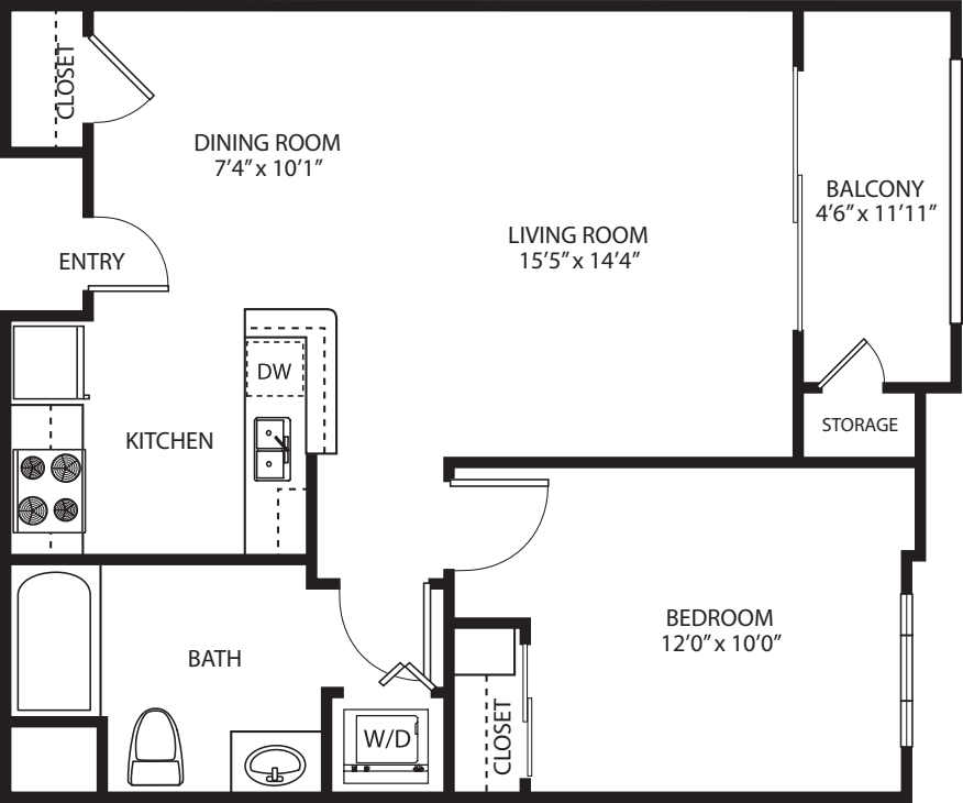 1x1 (C) floor plan
