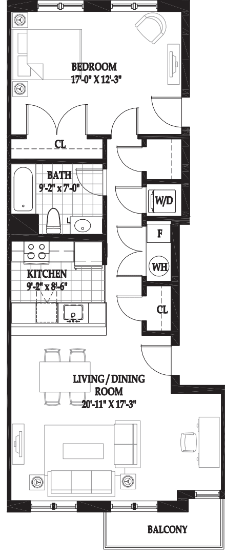 Villas One Bedroom with Alcove floor plan