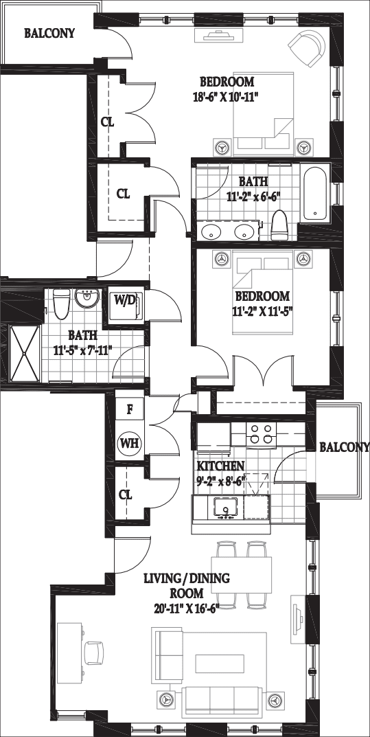 Villas Two Bedroom with Patio A floor plan