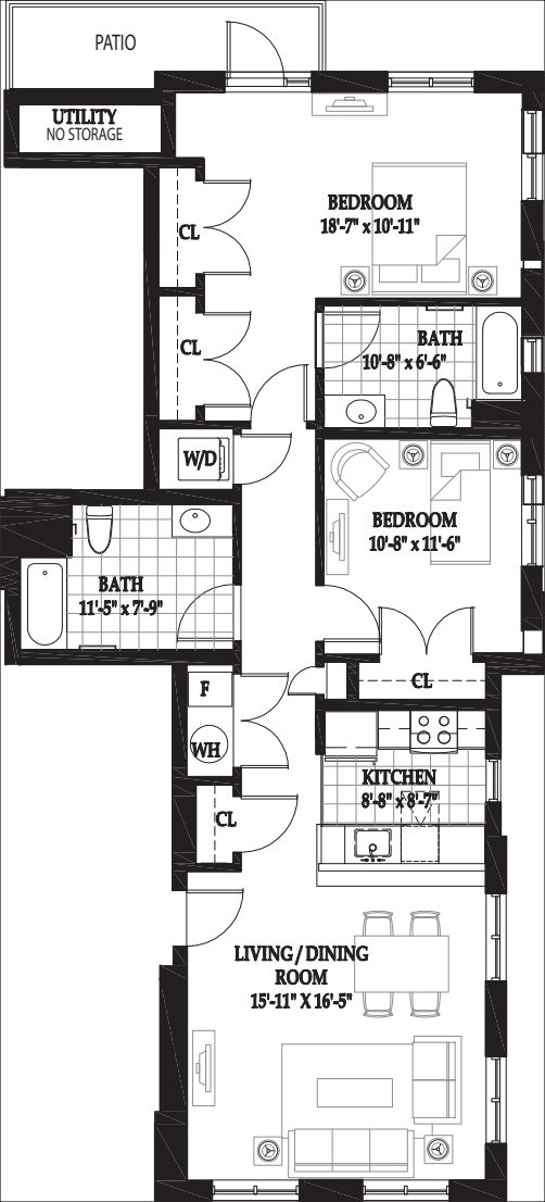 Villas Two Bedroom with Patio floor plan