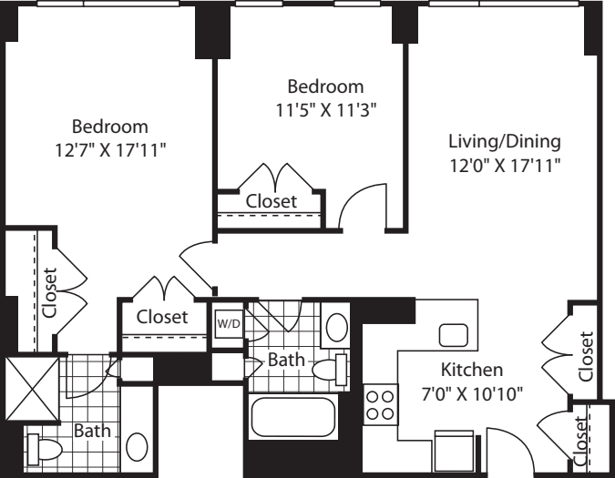2 Bed (South) - 1107 floor plan