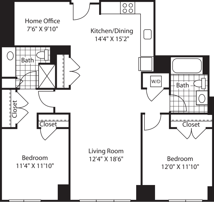 2 Bed (South) - 1214 floor plan