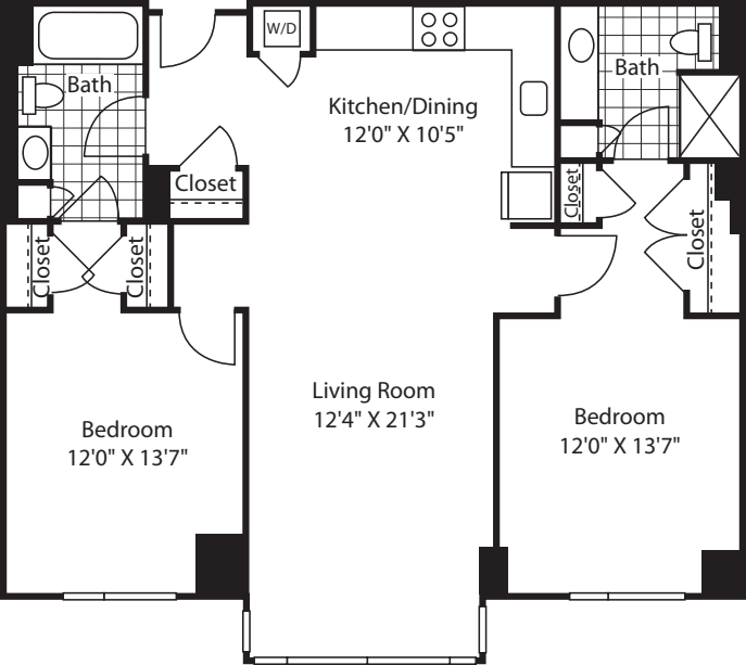 2 Bed (South) - 1164 floor plan