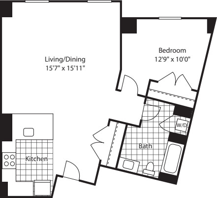 1 Bed (North) - 727 floor plan